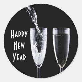 Adesivo Feliz ano novo Preto Champanhe Branco Vidro Festiv