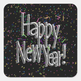 Adesivo Feliz ano novo - Texto Prateado com Confetti Preto