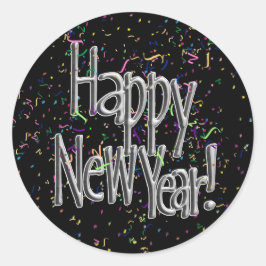 Adesivo Feliz ano novo - Texto Prateado com Confetti Preto