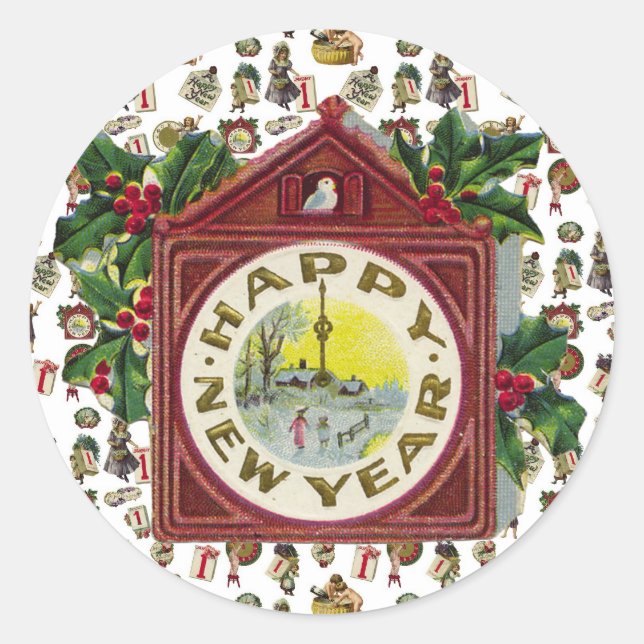 Adesivo Feliz ano novo Vintage (Frente)