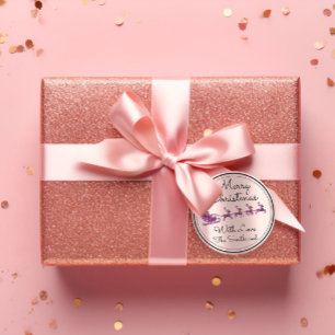 Adesivo Feliz Árvore de Natal - Papais noeis Rosa Sleigh 