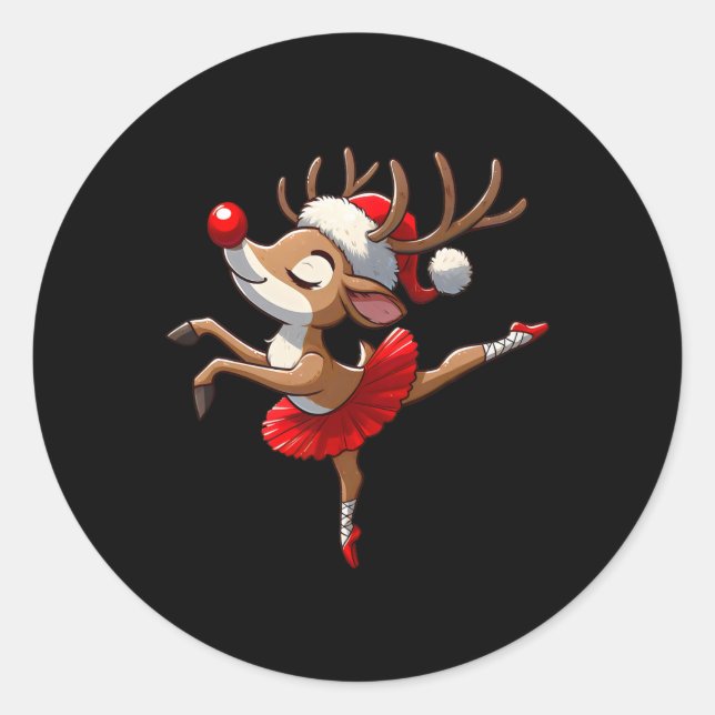 Adesivo Feliz Balé de Natal Reindeer Dançando Balé Tea (Frente)