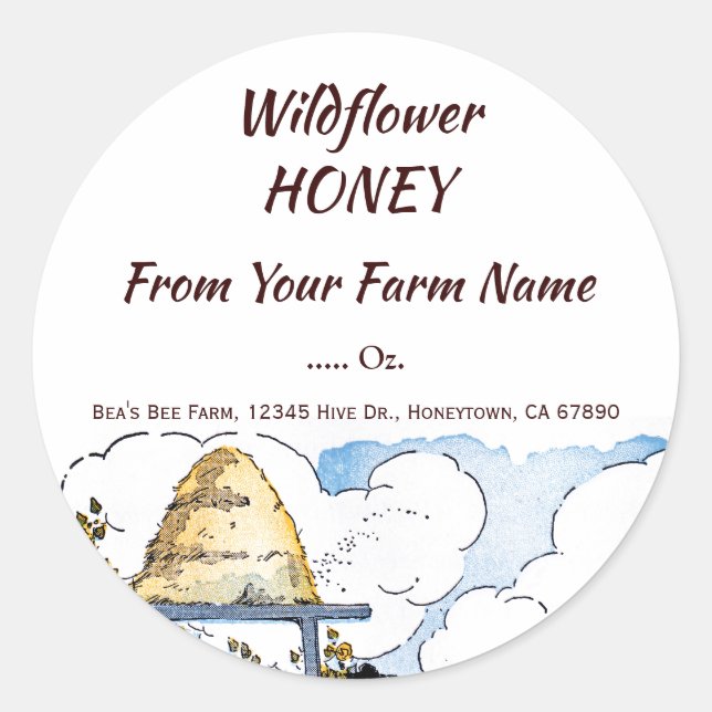 Adesivo Feliz Beehive Rustic Honey Editável (Frente)