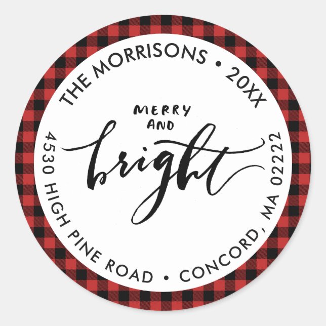 Adesivo Feliz Bright Buffalo Xadrez Natal Seu Endereço (Frente)