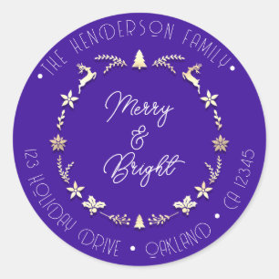 Adesivo Feliz Bright Family Address Deer Dourado Wreath Bl