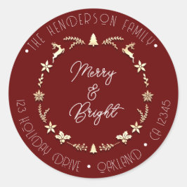 Adesivo Feliz Bright Family Address Deer Dourado Wreath Re