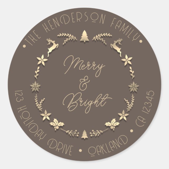 Adesivo Feliz Bright Family Address Deer Stars Dourado Bro (Frente)