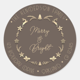 Adesivo Feliz Bright Family Address Deer Stars Dourado Bro