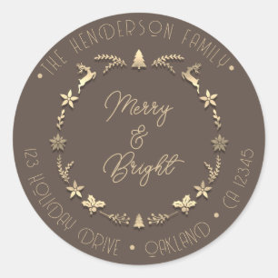 Adesivo Feliz Bright Family Address Deer Stars Dourado Bro