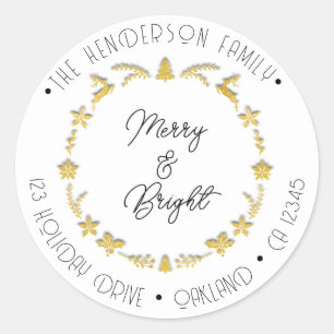Adesivo Feliz Bright Family Address Deer Stars Dourado Whi