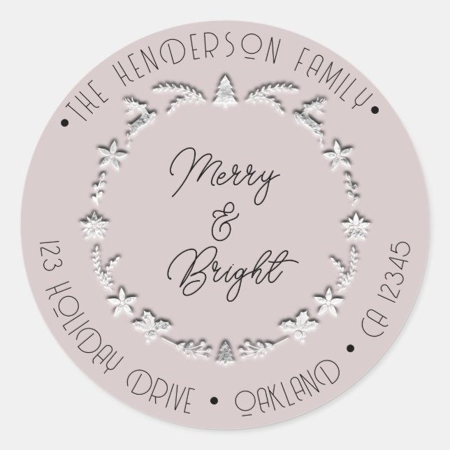 Adesivo Feliz Bright Family Address Deer Stars Silver Rosa (Frente)