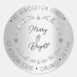 Adesivo Feliz Bright Family Address Wreath Cinza Silver