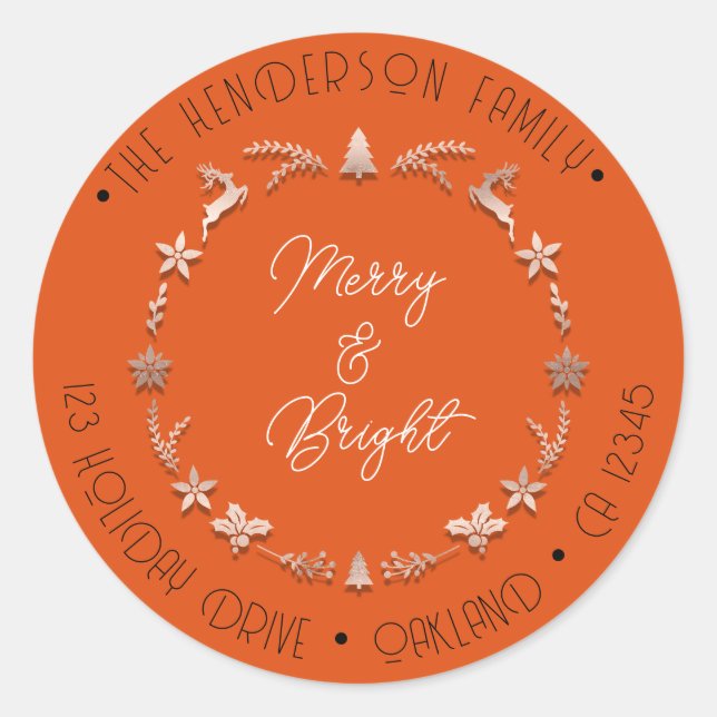 Adesivo Feliz Bright Family Address Wreath Deer RoseOrange (Frente)