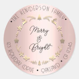 Adesivo Feliz Bright Family Address Wreath Dourada Rosa