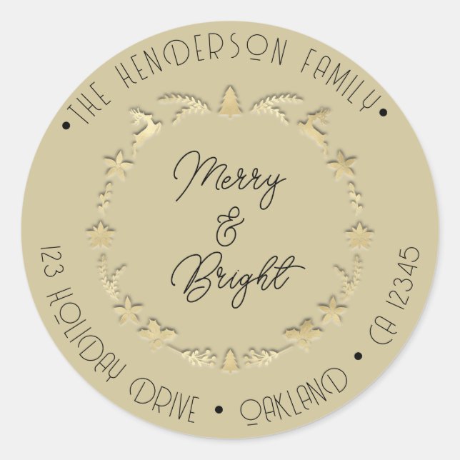 Adesivo Feliz Bright Family Endereço Deer Star Dourado Mos (Frente)