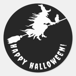 Adesivo Feliz bruxa branca negra de halloween
