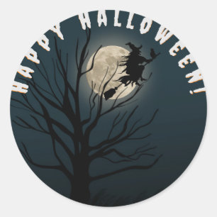 Adesivo Feliz bruxa branca negra de halloween