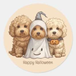 Adesivo Feliz Cachorro de Goldendoodle de Halloween