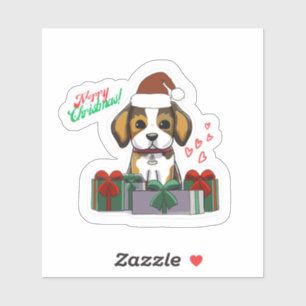 Adesivo Feliz Cachorro de Natal com palitos de corações