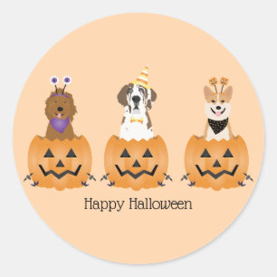 Adesivo Feliz Cachorros De Halloween Em Pumpkins