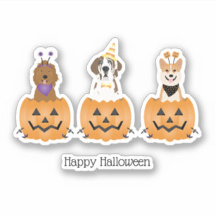 Adesivo Feliz Cachorros De Halloween Em Pumpkins