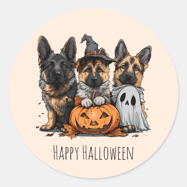 Adesivo Feliz Cachorros German shepherd de Halloween (Frente)