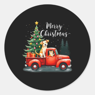 Adesivo Feliz Caminhão Vermelho de Natal com Cão & Gat