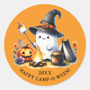 Adesivo Feliz Campo-entre-Fantasma Camping Halloween Laran