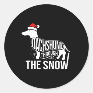 Adesivo Feliz Cão De Natal Dachshund Através Da Corte De N