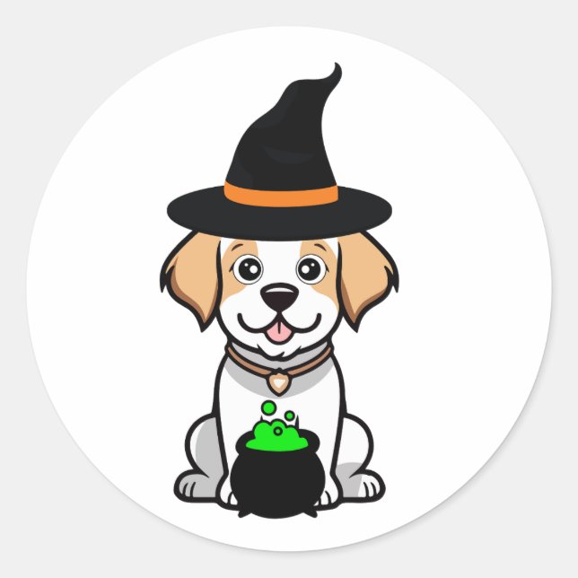 Adesivo Feliz cão Engraçado é uma bruxa (Frente)