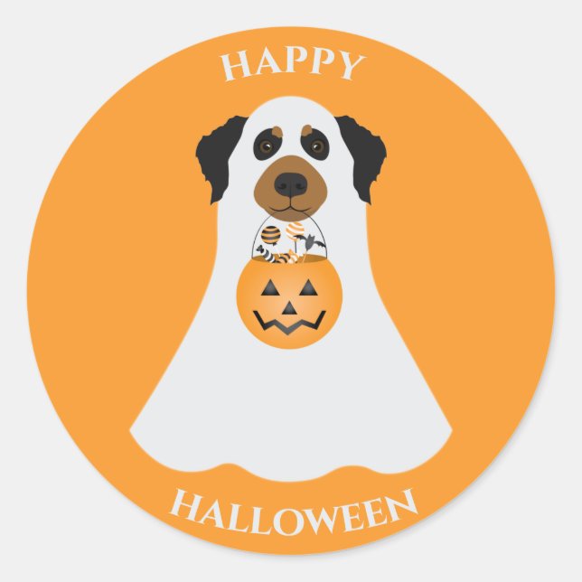 Adesivo Feliz Cão Fantasma do Halloween (Frente)
