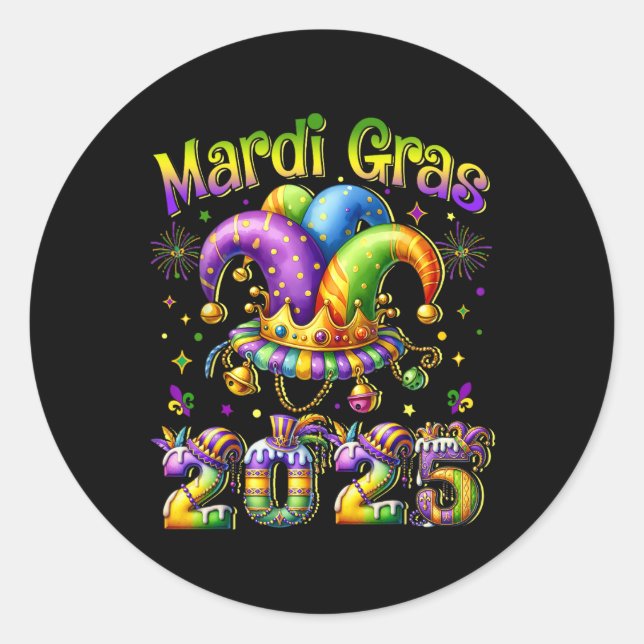 Adesivo Feliz Carnaval de 2025 Mardi Gras Jester O (Frente)