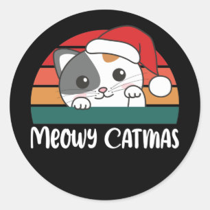 Adesivo Feliz Catmas Engraçado Gato Pun Clássico de Natal