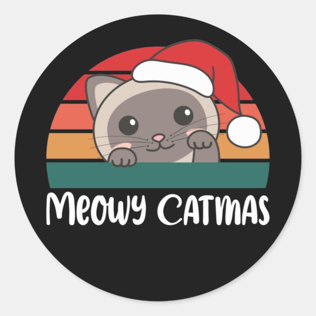 Adesivo Feliz Catmas Engraçado Gato Pun Clássico de Natal (Frente)