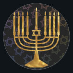 Adesivo Feliz Chanukah<br><div class="desc">Ilustração de uma menorah com texto de Happy Chanukah</div>