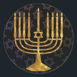 Adesivo Feliz Chanukah<br><div class="desc">Ilustração de uma menorah com texto de Happy Chanukah</div>