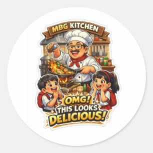Adesivo Feliz Chef Cozinhando Comida Deliciosa Sticker de