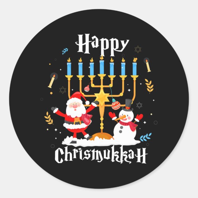 Adesivo Feliz Chrismukkah Engraçado Chrismukkah Hanukkah J (Frente)