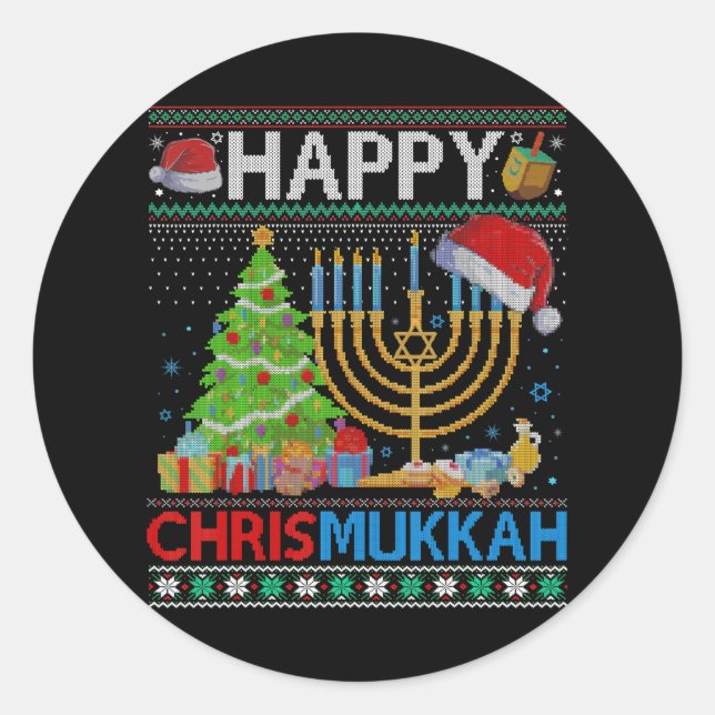 Adesivo Feliz Chrismukkah Engraçado Natal Judeu Hanukkah (Frente)