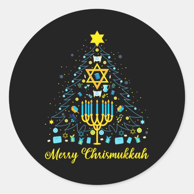 Adesivo Feliz Chrismukkah Menorah Árvore de Natal Chanukah (Frente)