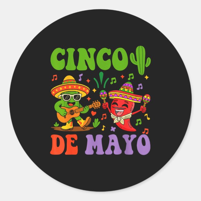 Adesivo Feliz cinco de maio cacto mexicano e pimenta (Frente)