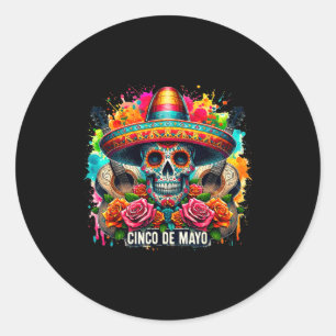 Adesivo Feliz cinco de maio sombrero mexicano crânio violã