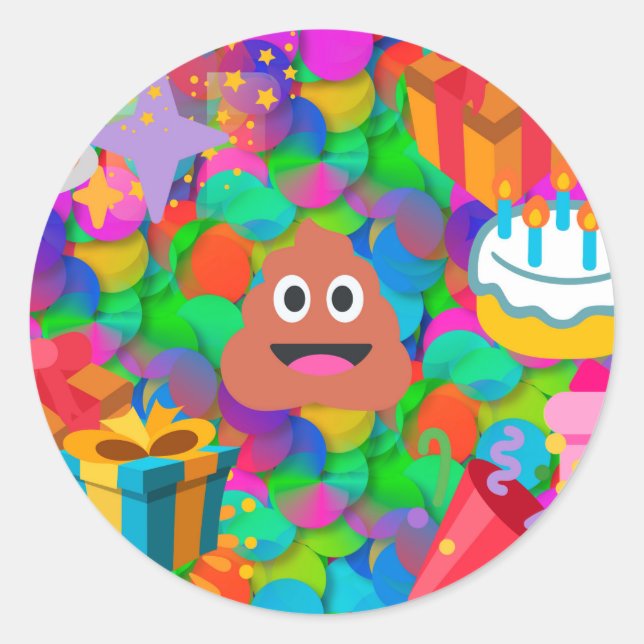 Adesivo feliz cocô de aniversário emoji (Frente)