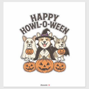 Adesivo Feliz Como-O-Loween Corgi Halloween Cachorro Vetor