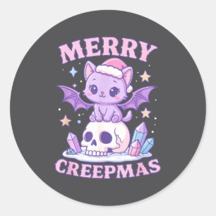 Adesivo Feliz Creepmas Gato Pastel Góthico Natal Caveira 