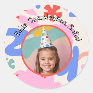 Adesivo Feliz Cumpleaños Con Foto Colorido Personalizado