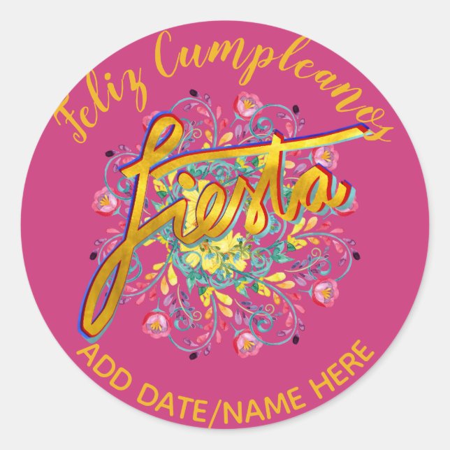 Adesivo Feliz Cumpleanos FIESTA Folk Flowers Personalizada (Frente)