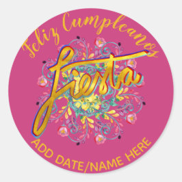 Adesivo Feliz Cumpleanos FIESTA Folk Flowers Personalizada