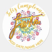 Feliz Cumpleanos FIESTA Folk Flowers Personalizada