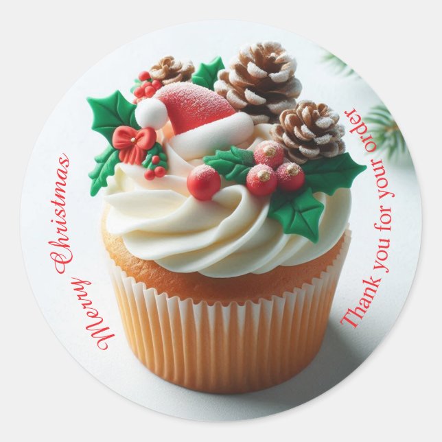Adesivo Feliz Cupcake da padaria de Natal Obrigado Sticker (Frente)